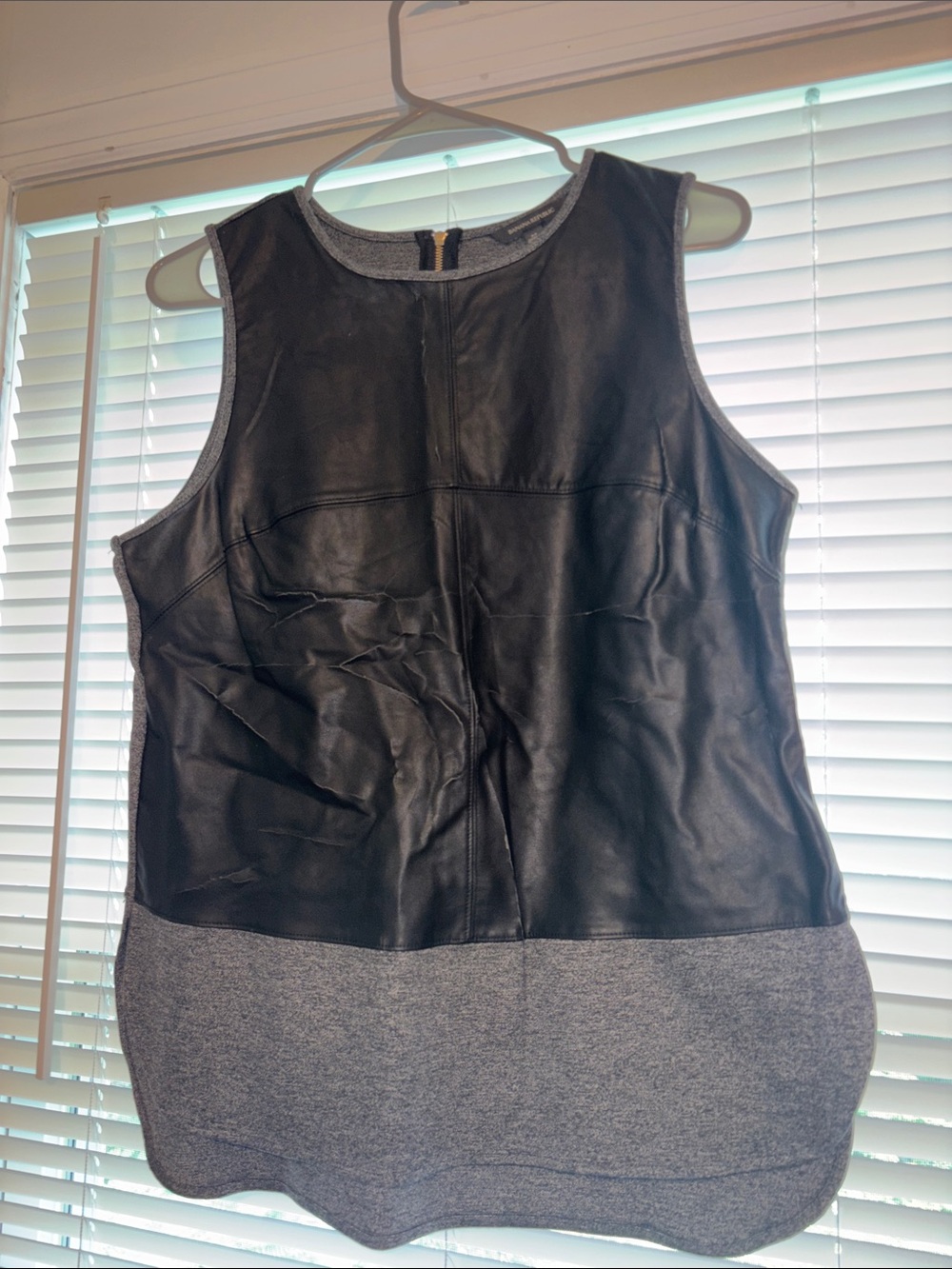 Banana Republic Black Leather-Front Sleeveless Tank with Gray Knit Hem